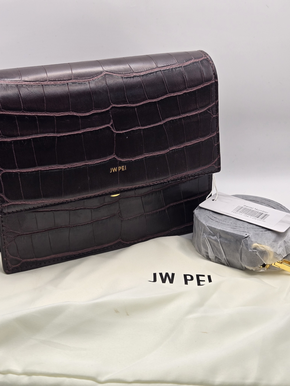 JW PEI Croc-Embossed Crossbody Bag in Dark Plum & Dust Cover